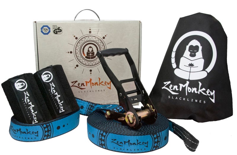 ZenMonkey Slacklines ZenMonkey Slackline Kit with Tree Guards, Fabric Carrying Bag and Instructions, 60 Feet, Easy Setup for Family, Kids and Adults - Image 1